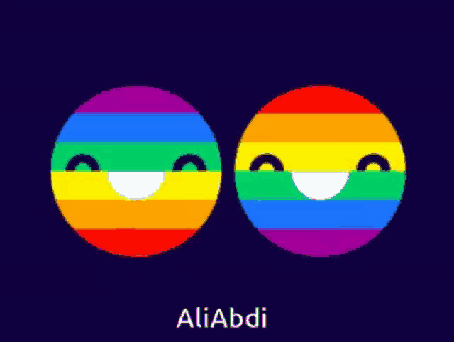two rainbow colored circles with smiling faces and the name aliabdi on the bottom