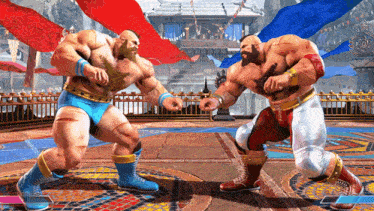 two wrestlers are fighting in a video game and one has a beard