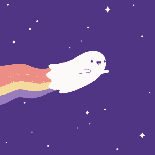 a cartoon of a ghost with a rainbow tail