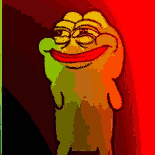 a cartoon of a frog with a red smile on its face