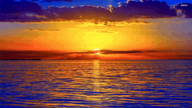 a sunset over a body of water with the sun shining brightly