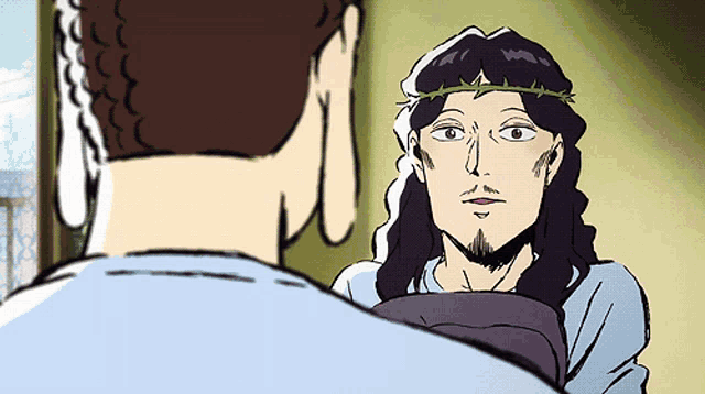 a cartoon of jesus with a crown of thorns