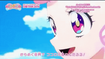 a close up of a girl 's face with a blue sky and clouds in the background