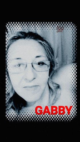 a black and white photo of a woman with gabby written on it