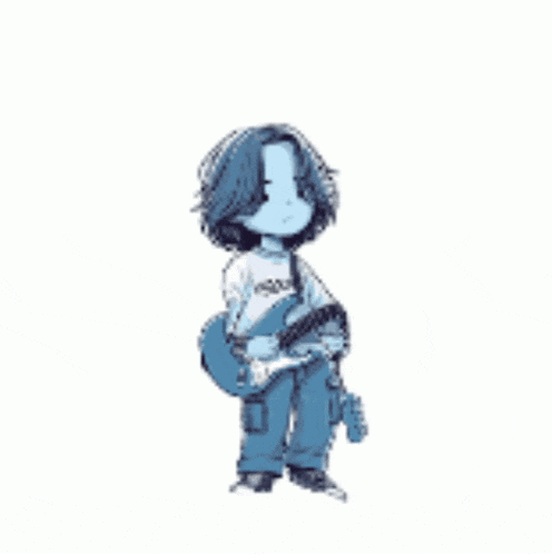 a cartoon of a man playing a guitar on a white background