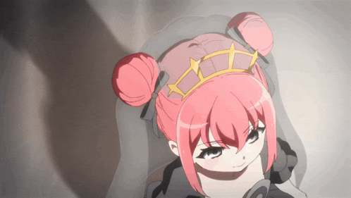 a cartoon character with pink hair and a crown on her head