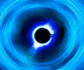 a black hole in the middle of a blue circle in space .