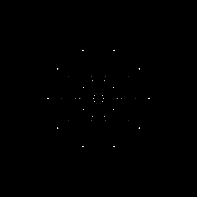 a black background with white dots in a circle .