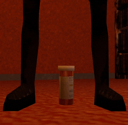 a computer generated image of a person standing next to a bottle of pills that says tylenol