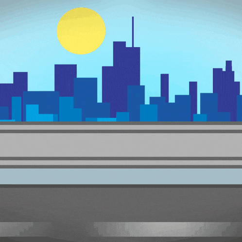 an illustration of a city skyline with a yellow sun