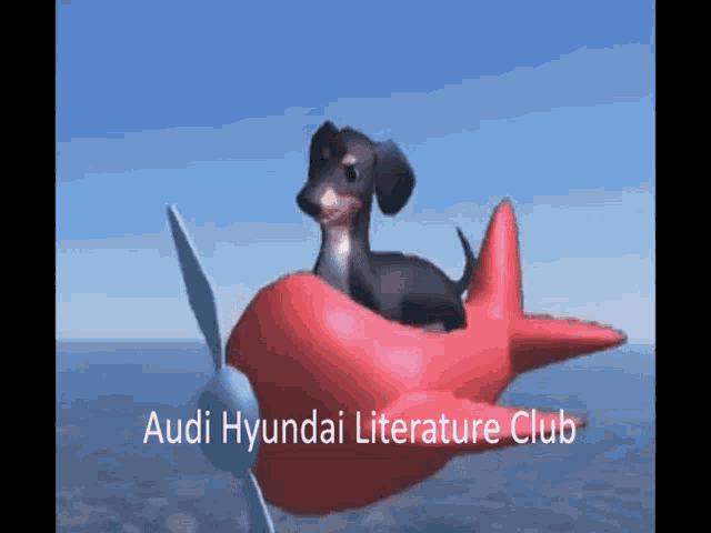 an audi hyundai literature club ad with a dog on a red plane