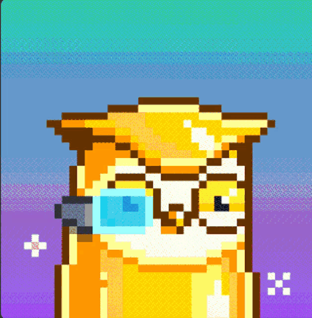 a pixel art of a cat wearing glasses