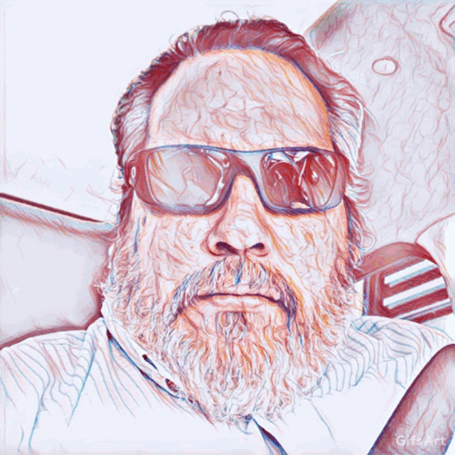 a man with a beard wearing sunglasses has a gif art watermark