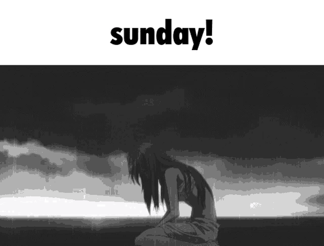 a black and white image of a girl in the rain with the words sunday