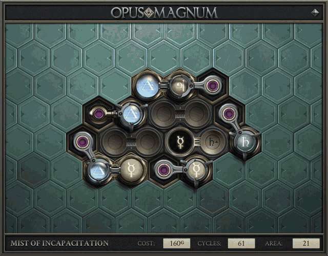 a computer game called opus magnum has a grid of circles on it
