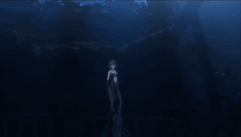 a person is falling into a body of water with a blue sky in the background
