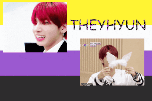 a picture of a boy with red hair and the word theyhyun