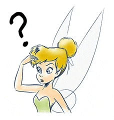 tinkerbell is scratching her head with a question mark .