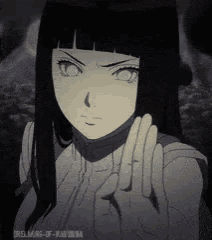 a black and white image of a girl with long black hair and white eyes