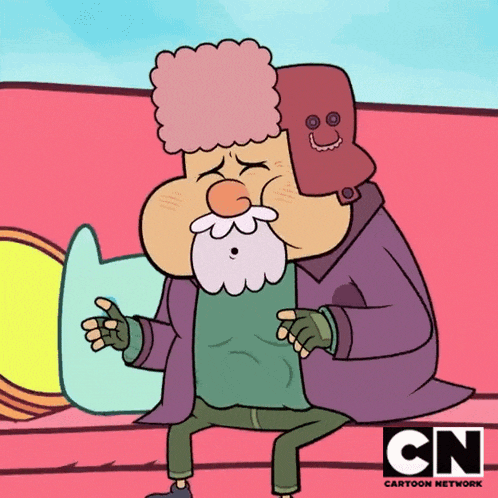 a cartoon character from the cartoon network sits next to another character