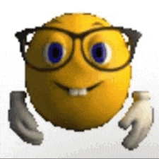 a yellow smiley face wearing glasses and gloves is smiling .
