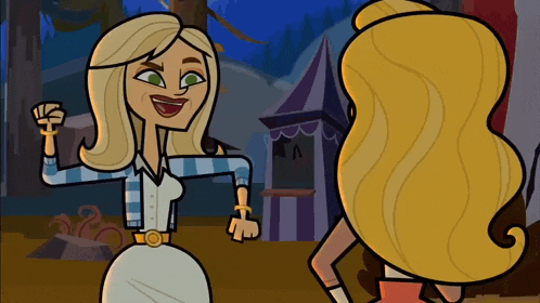 two cartoon characters are standing next to each other and one has the letter f on her wrist