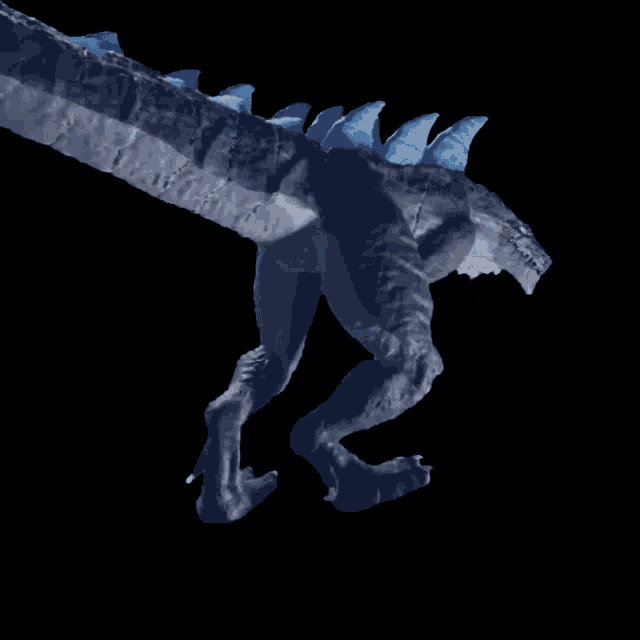 a 3d rendering of a monster with blue spikes