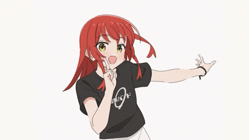 a drawing of a girl with red hair wearing a black t-shirt