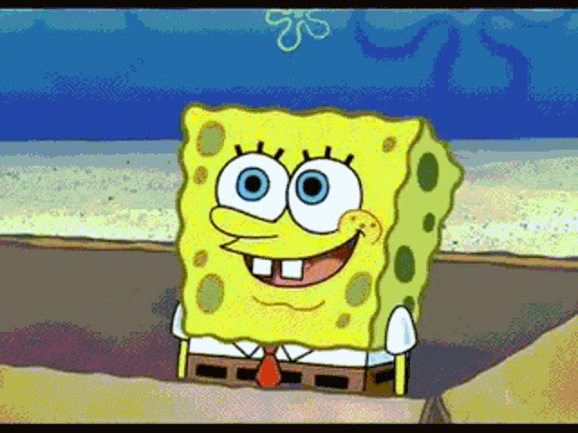 a pixelated image of spongebob squarepants smiling and looking at the camera