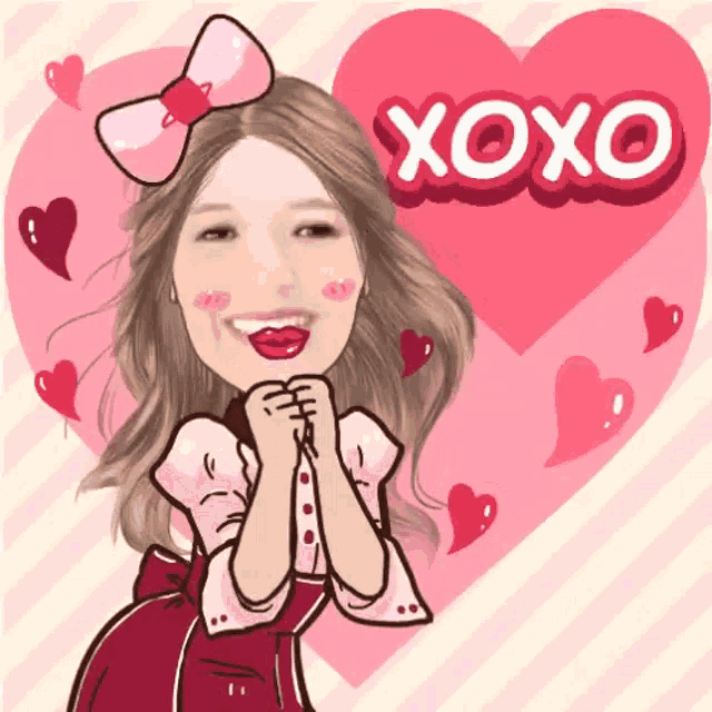 a cartoon of a girl with a bow on her head and the words xoxo