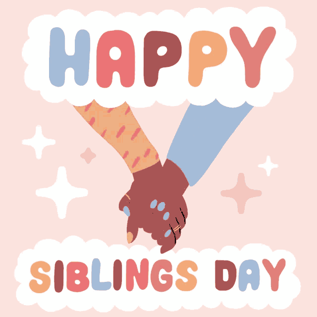a happy siblings day greeting card with two siblings holding hands