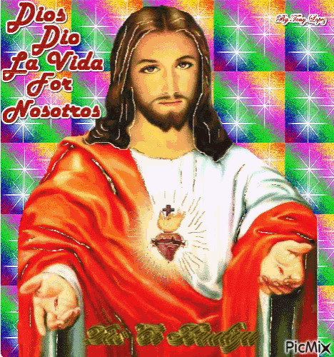 a colorful painting of jesus with the words dios dio la vida for nosotros