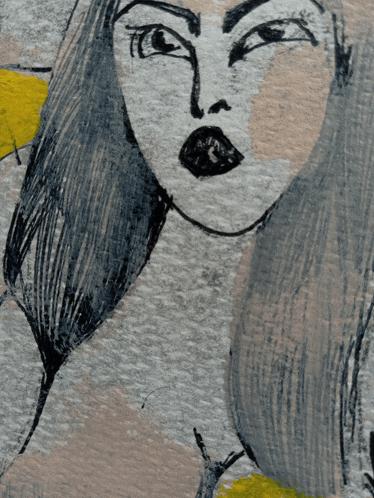 a close up of a drawing of a woman 's face with long hair