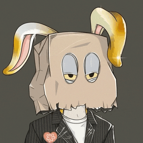 a cartoon drawing of a person wearing a paper bag over their head