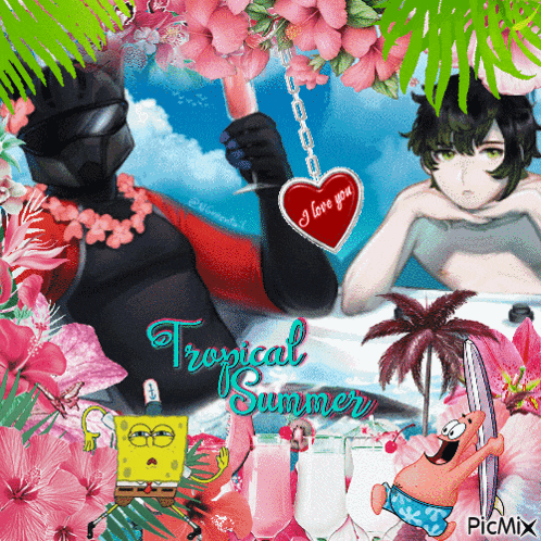 a tropical summer poster with spongebob and patrick on it