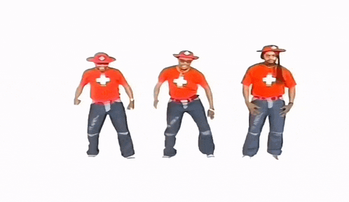 a group of people wearing red shirts with crosses on them