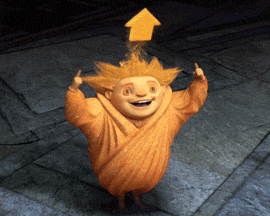 a cartoon character has a yellow arrow pointing upwards