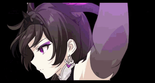 a close up of a cartoon character with purple hair