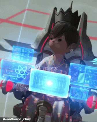 a cartoon character is sitting in a chair with a crown on his head