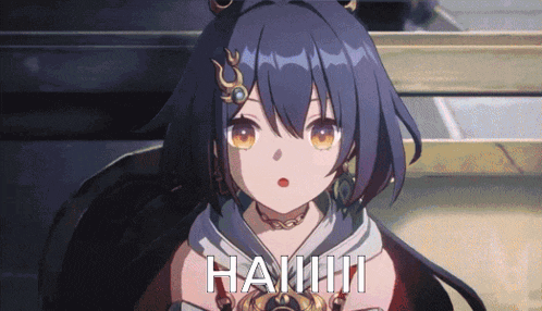a girl with a surprised look on her face has the word haiiii written on her face