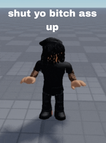 a cartoon character with the words shut yo bitch ass up behind him