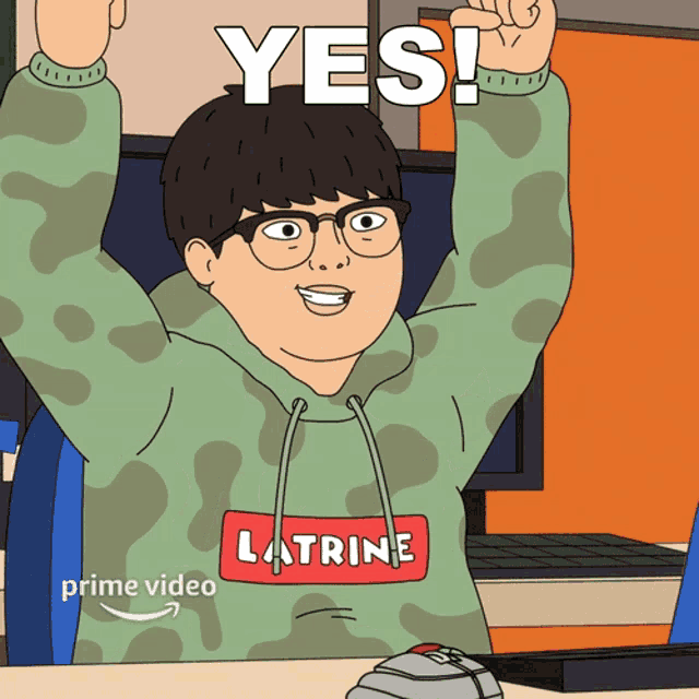 a cartoon of a man wearing a green latrine hoodie