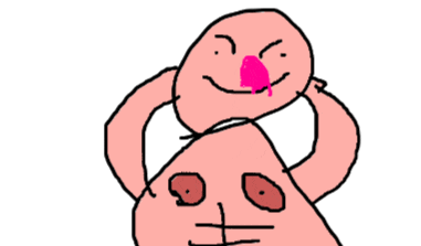 a drawing of a person with a pink nose and a smiley face