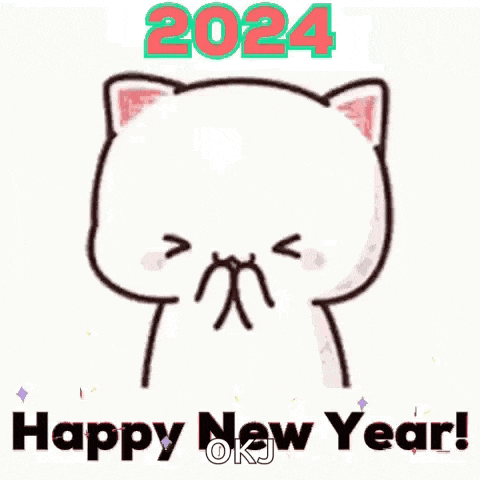 a white cat is surrounded by red hearts and says `` happy new year ! ''