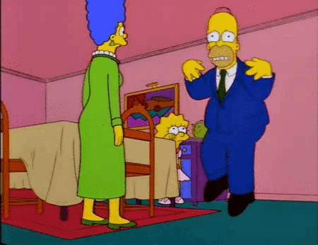 a cartoon of homer simpson and marjorie simpson in a room