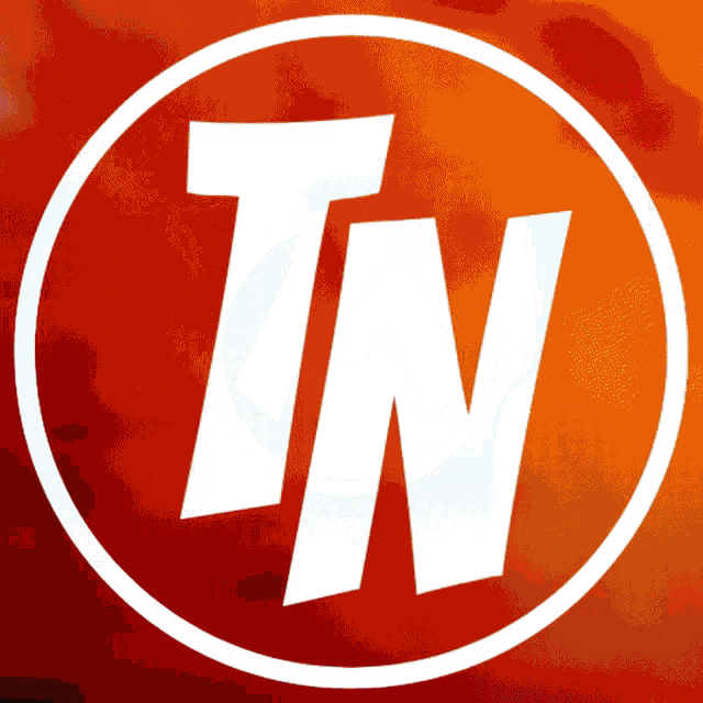 a white letter n is in a white circle on an orange background