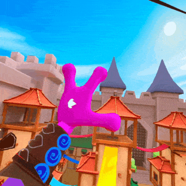 a purple hand with a white arrow pointing to the right