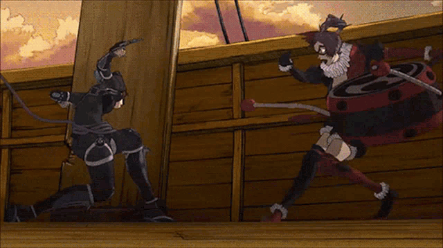 a cartoon of a catwoman and harley quinn fighting each other