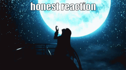a silhouette of a woman standing in front of a full moon with the words honest reaction written on the bottom