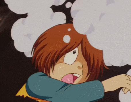 a close up of a cartoon character with red hair